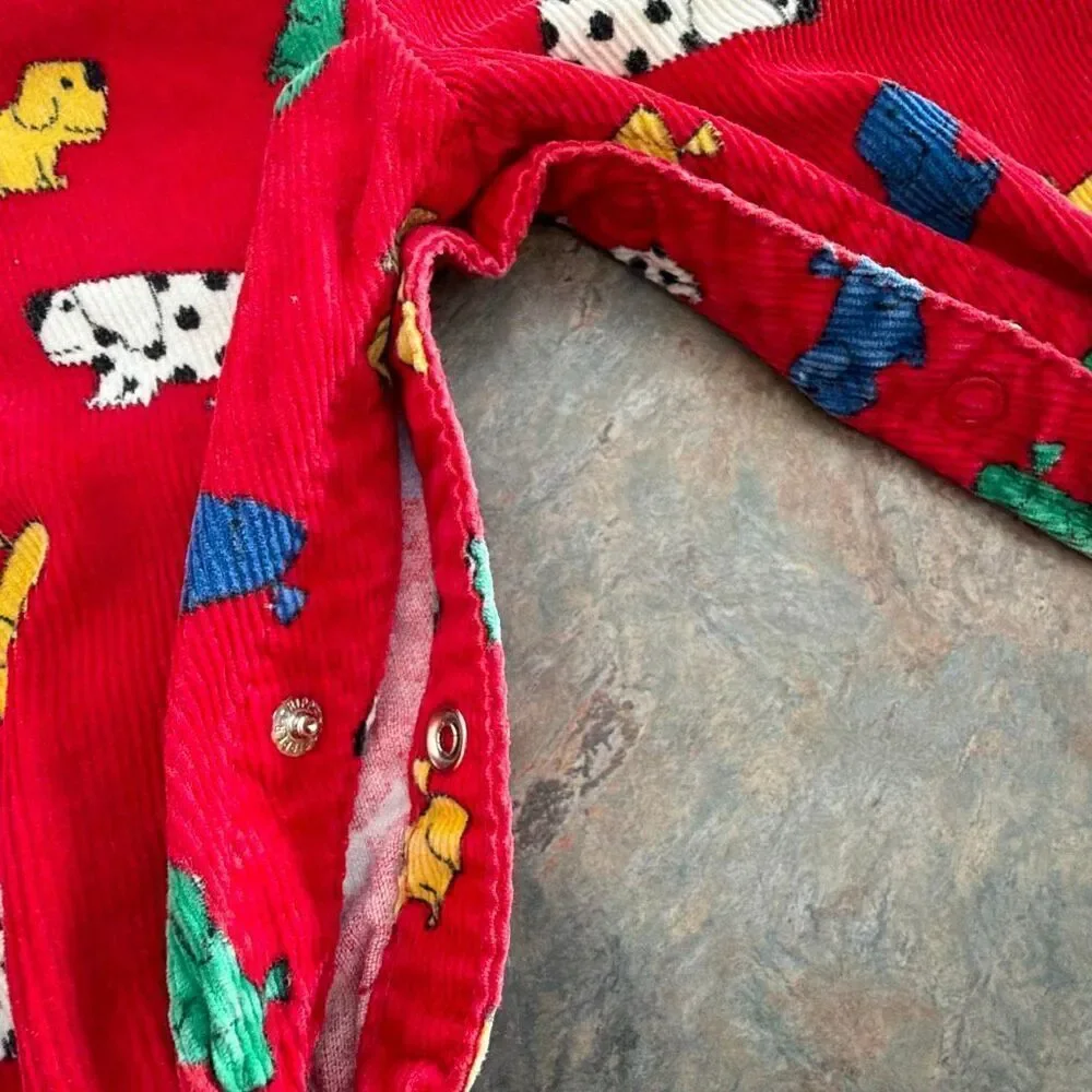 Oshkosh B’gosh Kennel Klub Vintage Red Corduroy Bib Overalls Dogs 3-6 mo